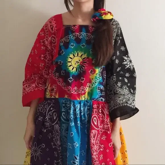 Handmade Rainbow Swirl Bandana Scrunchies. - Picture 7 of 8